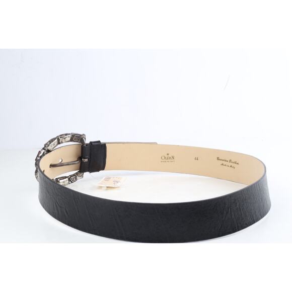 Black Leather Oversized Buckle Adjustable Waist Belt Size 46 Statement main image 13